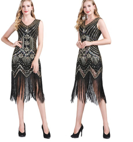 Europese Vintage 20's Mouwloze Feestelijke Korte Flapperjurk met V-hals voor Dames & Plus-size