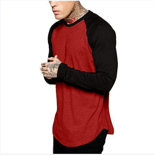 Amerikaanse Trendy Casual Colour Blocking Oversized Raglan T-shirt met Lange Mouwen voor Heren