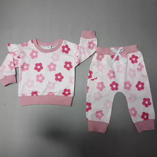 Europese en Amerikaanse Stijl Tweedelig Set Sweatshirt met Bloemenprint & Joggingbroek met Bloemenprint voor Baby's/ Peuters