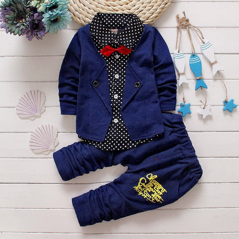 Casual Tweedelig Feest-Outfit Overhemd met Lange Mouwen en Strikje & Broek met Tekst voor Baby's / Peuters