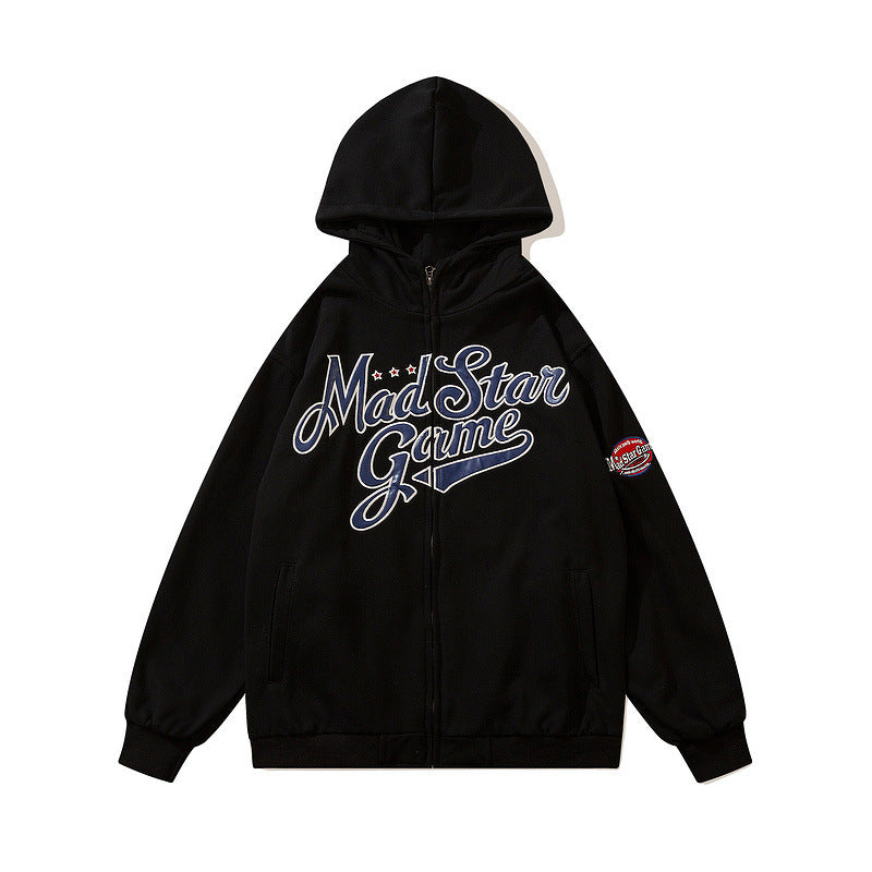 American Retro Street Geborduurde Letter Hoodie