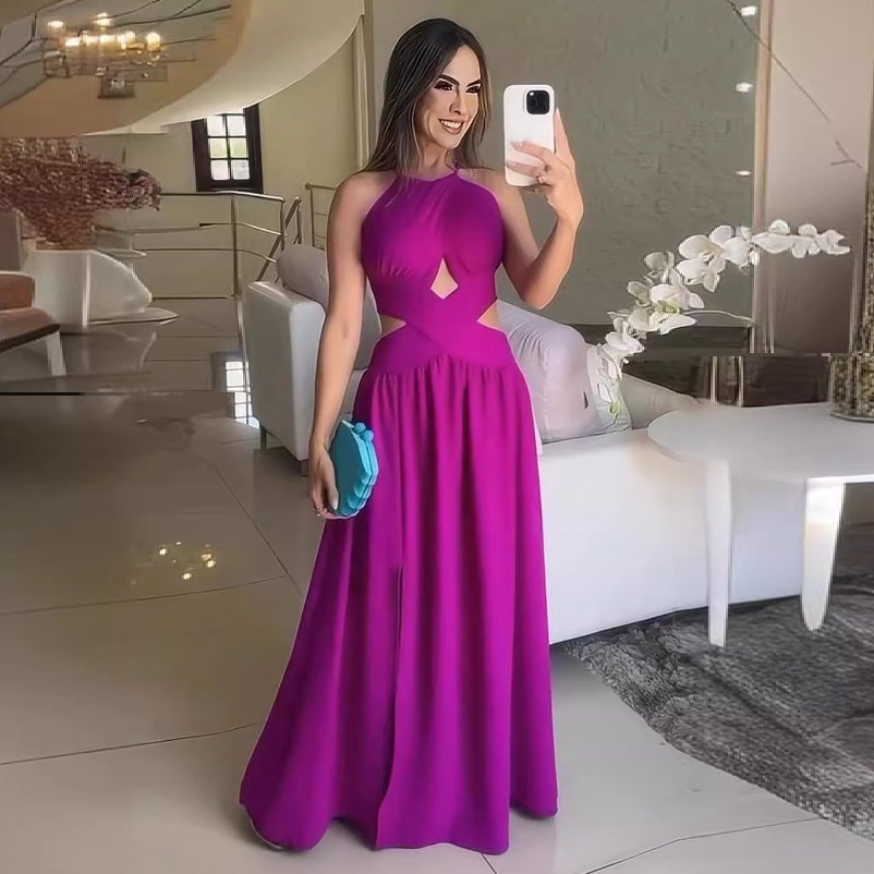 Trendy Geplooide Fluwelen Slim Fit Strak-Taille Cocktail/ Avondjurk met Heup-omwikkeld en Ronde Hals voor Dames & Plus-size