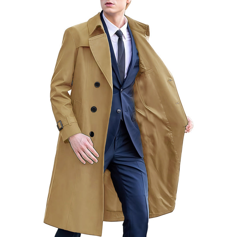 Casual/Business Effen Kleur Lange Double-breasted Trenchcoat met Knoopsluiting voor Heren