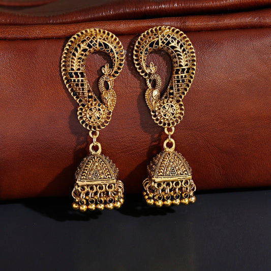 Indiase Stijl Legering Vintage Jhumka Oorbellen met Golvend Vogelpatroon voor Dames