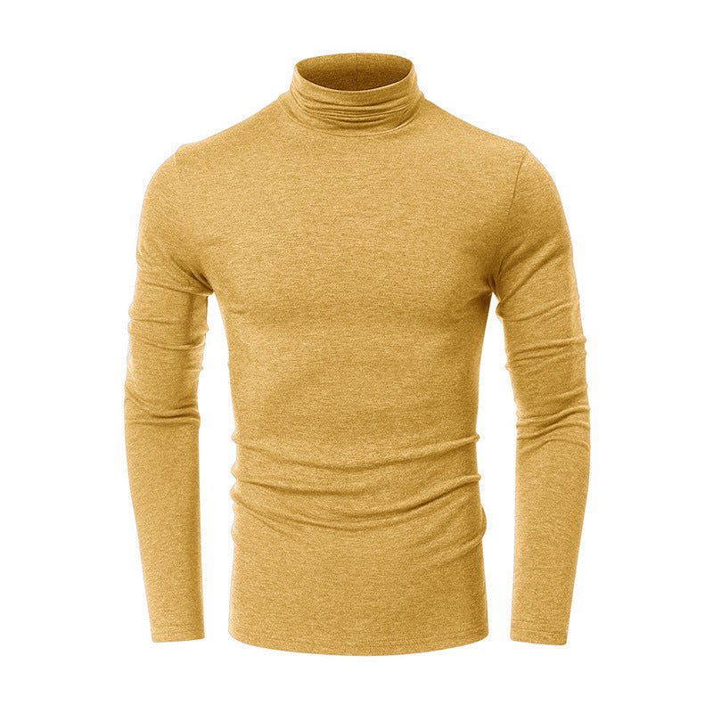 Amerikaanse Casual Elegante Slim-fit Effen Kleur Turtleneck T-shirt met Lange Mouwen voor Heren