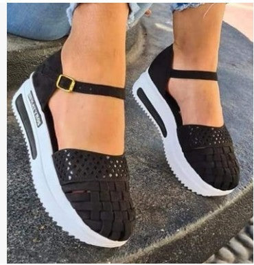 Europese en Amerikaanse Modieuze Casual Effen Kleur Ronde Neus Sandalen met Gespsluiting en Dikke Rubber Zool voor Dames & Meiden