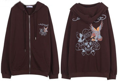 Bruine Cardigan Hoodie met Rits en Bedrukking voor Tieners