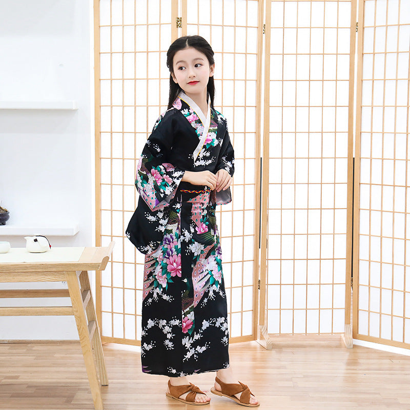 Japanse Satijnen Kimono met Bloemenprint voor Meisjes
