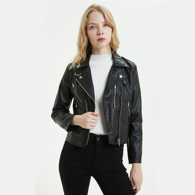 Europese en Amerikaanse Vintage Korte Motorjacket van PU-Leer met Ritssluiting voor Dames