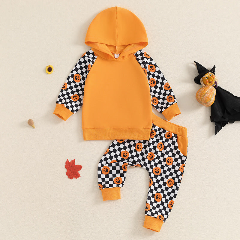Europees en Amerikaans Stijl voor Halloween Tweedelige Kinderset met  Hoodie & Geruite Broek