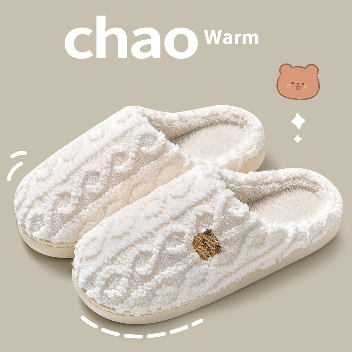 Winterse Warme Zachte Antislip Pantoffels met Geborduurde Print voor Unisex