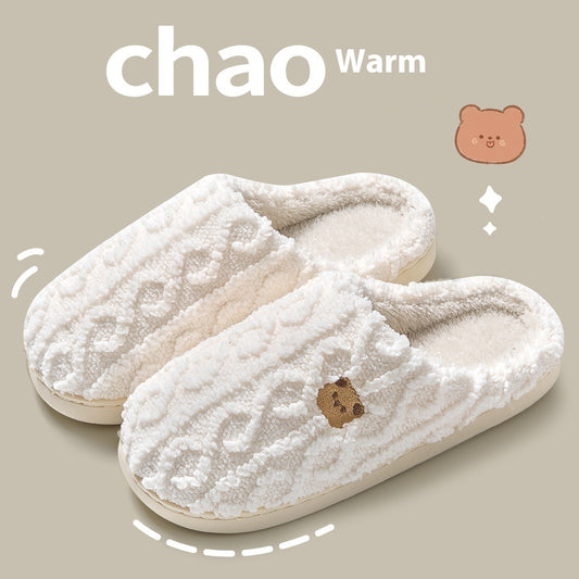 Winterse Warme Zachte Antislip Pantoffels met Geborduurde Print voor Unisex