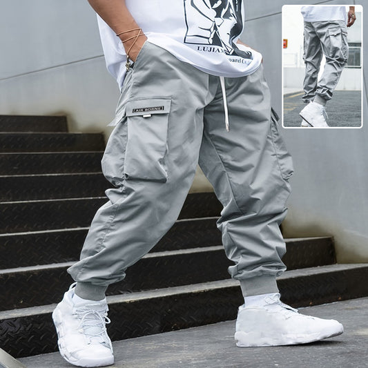 Stijlvolle Unieke Designer Casual Hip-Hop Streetwear Outdoor Multi-pocket Cargobroek met Trekkoord voor Heren & Jongens