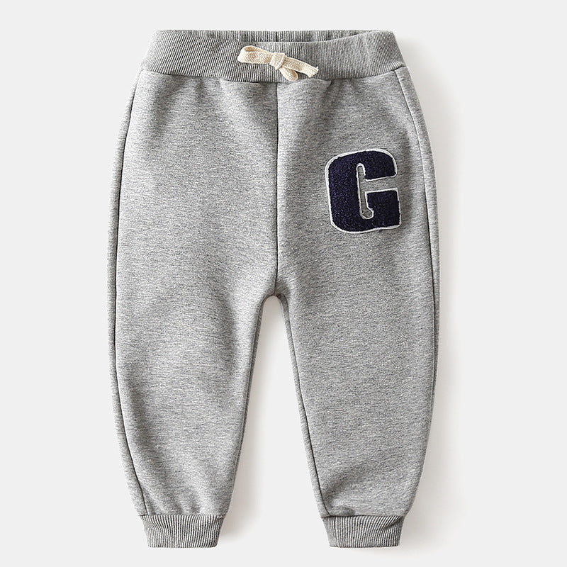 Casual Warme Verdikte Fluwelen Geborduurde Letter Joggingbroek met Achterzak en Trekkoord voor Kinderen