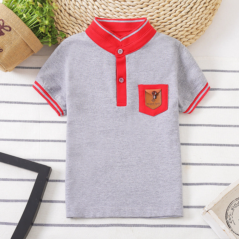 Europese Designer Ontwerp ModIeuze Casual Effen Kleur Poloshirt met Geborduurde Zak met Korte Mouwen voor Kinderen