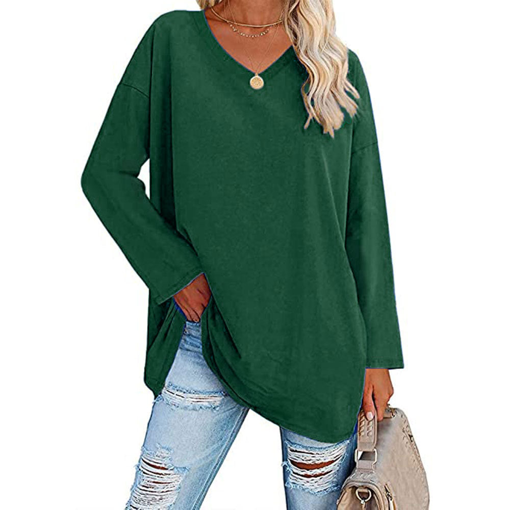Casual V-hals Effen kleur Oversized Lange Mouw Shirt voor Dames & Plus-size