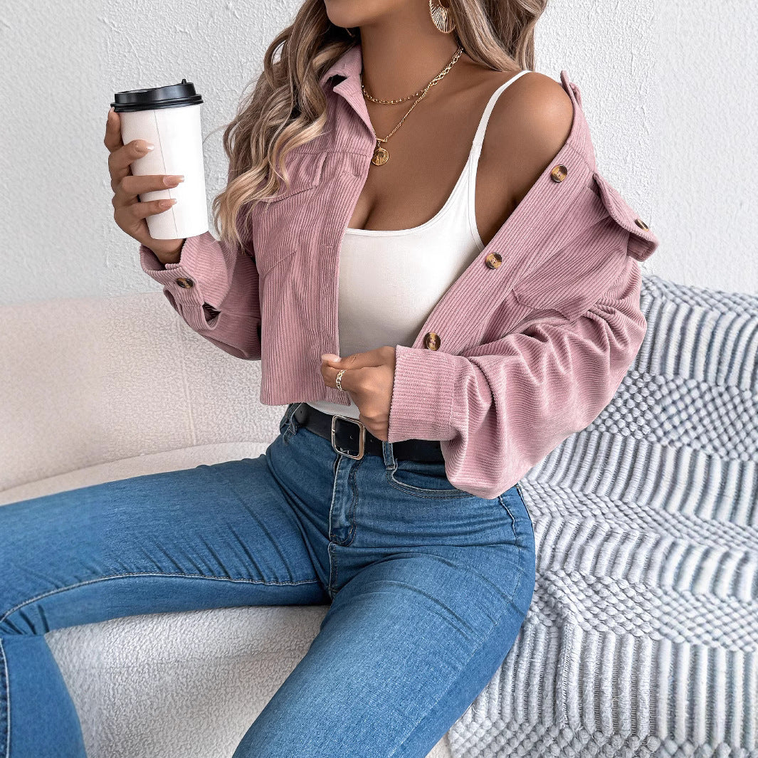 Corduroy Jacket met Lange Mouwen en Knoopsluiting voor Dames