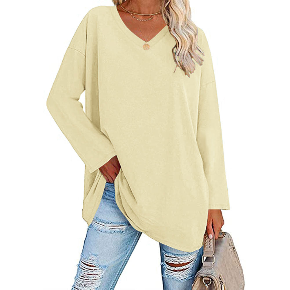 Casual V-hals Effen kleur Oversized Lange Mouw Shirt voor Dames & Plus-size