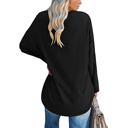 Casual V-hals Effen kleur Oversized Lange Mouw Shirt voor Dames & Plus-size