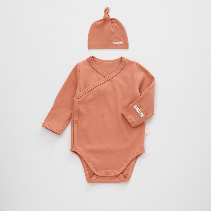Puur Gekleurde Katoenen Rompers met Lange Mouwen & Muts voor Baby's
