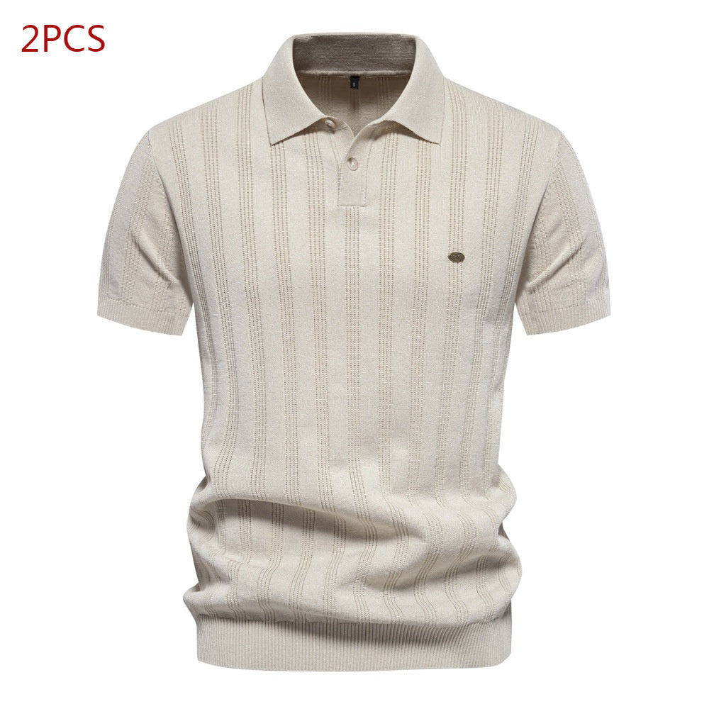 Europese Casual/ Business Vintage Poloshirt met Licht Geweven Streep en Revers voor Heren