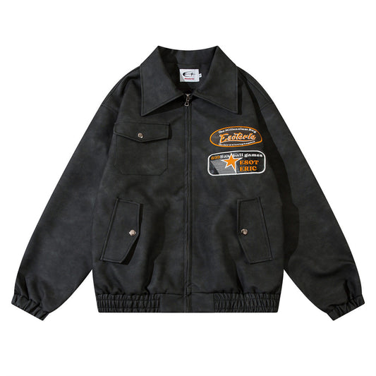 Retro Casual Jacket van PU-Leer met Geborduurde Letters voor Heren & Jongens