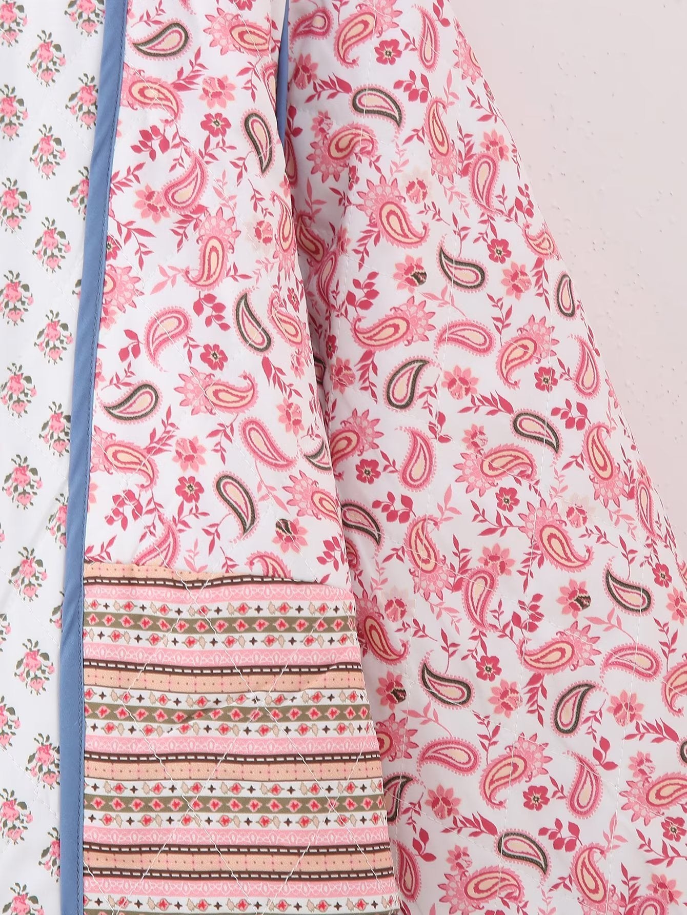 Europese en Amerikaanse Dubbelzijdig Gewatteerd Cropped Jacket met Bloemenprint voor Dames & Meiden