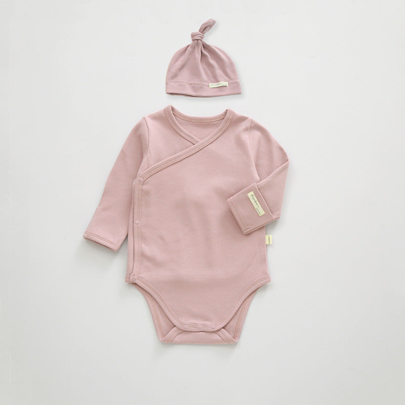 Puur Gekleurde Katoenen Rompers met Lange Mouwen & Muts voor Baby's