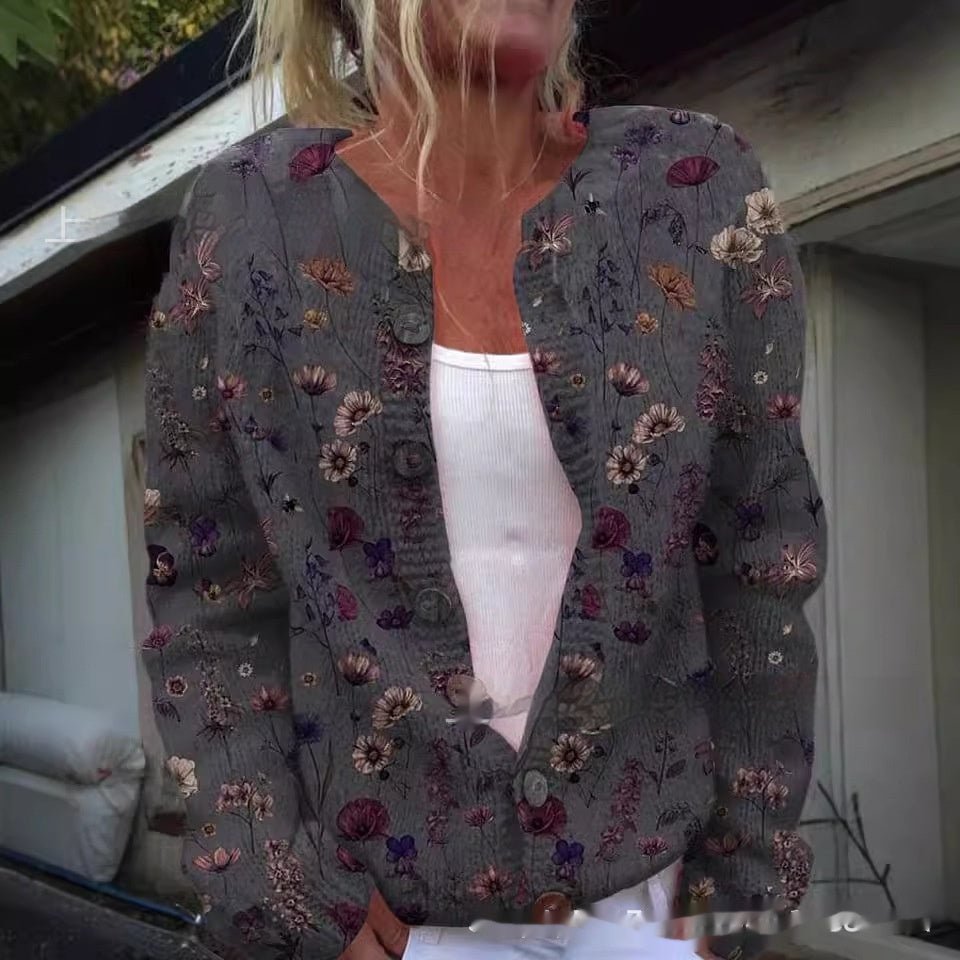 Casual Bedrukte Patroon Gebreide Trui-vest met Lange Mouwen en Knoopsluiting voor Dames & Plus-size