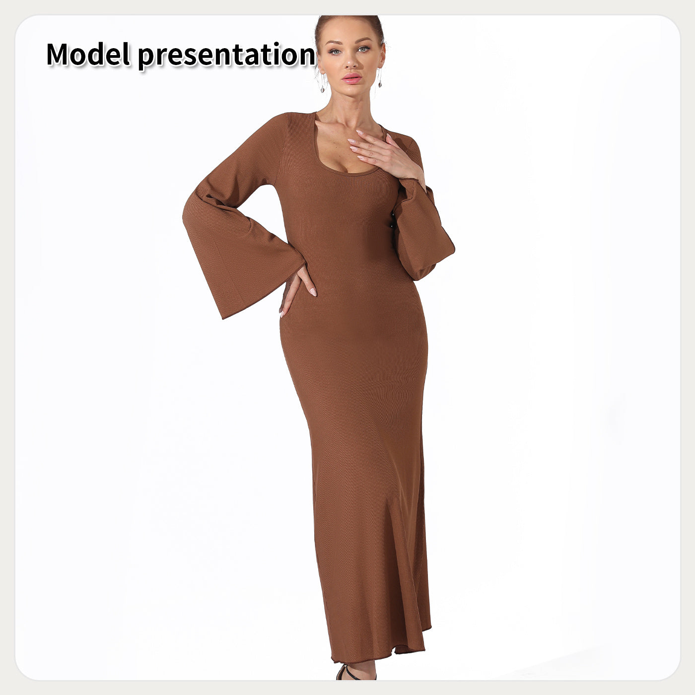 Casual Eenvoudige Effen Kleur Business/ Event Maxi Jurk met Lange Mouwen voor Dames & Plus-size