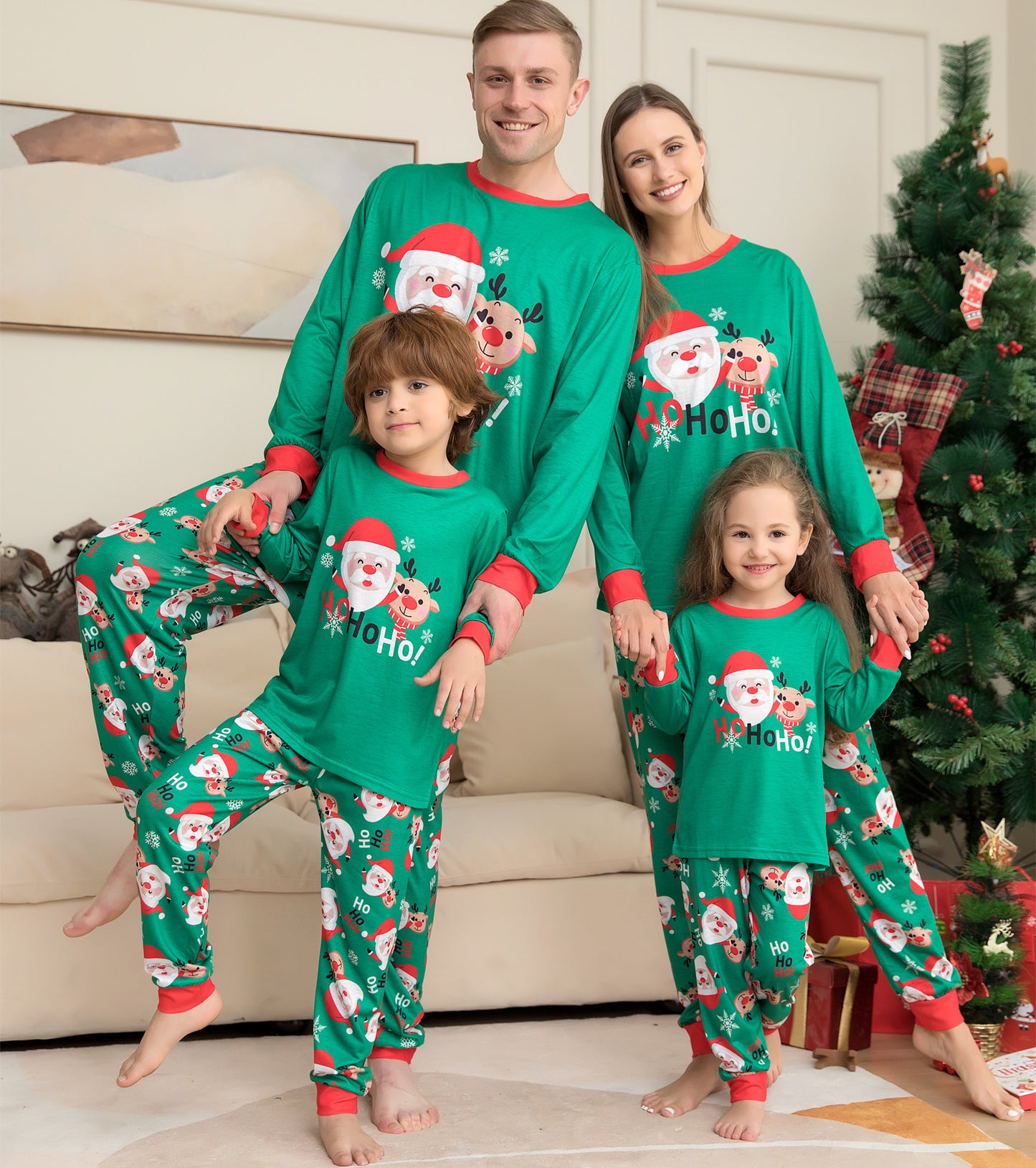 Kerstmis Familie Casual Matching Kerstpyjama Sets met Kerstmisprint voor Gezin & Koppels