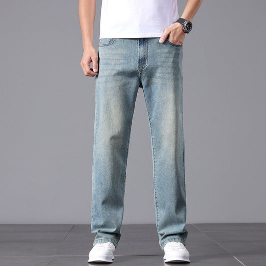 Trendy Casual Vintage High Sense Business Straight Washed Baggy Jeans met Knoopsluiting voor Heren & Jongens
