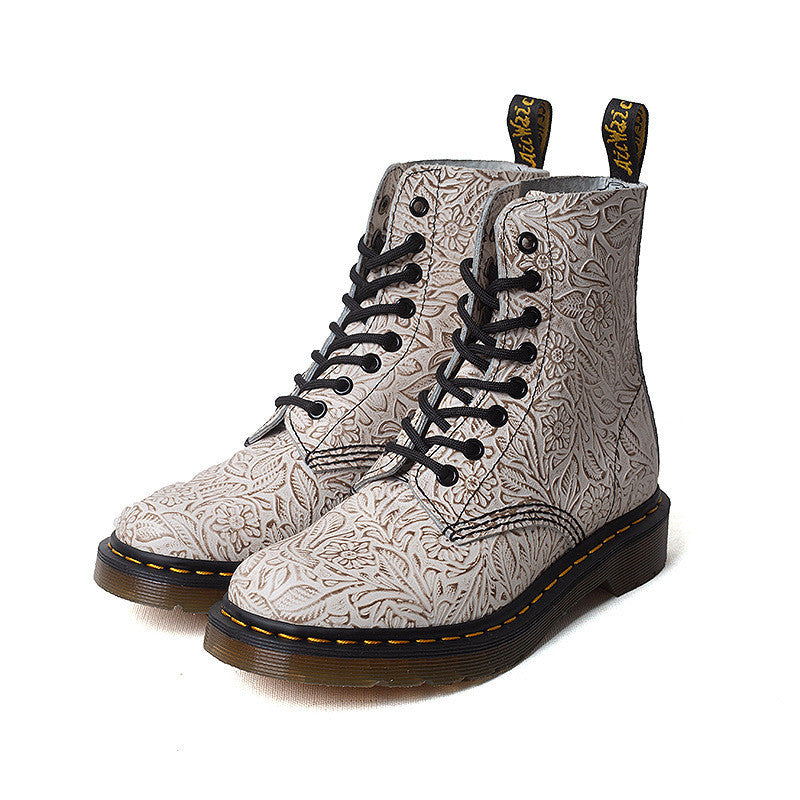 Amerikaanse Casual Retro Grafische Ontwerp Martin-Boots van Echt Leer met Ronde Neus en Vetersluiting voor Unisex