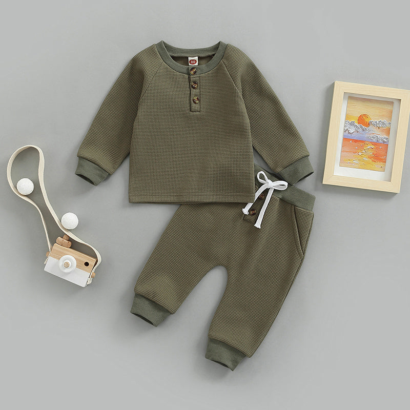 Kindermode Tweedelig Effen Kleur Sweatshirt met Ronde Hals & Broek met Veter voor Baby's/ Peuters