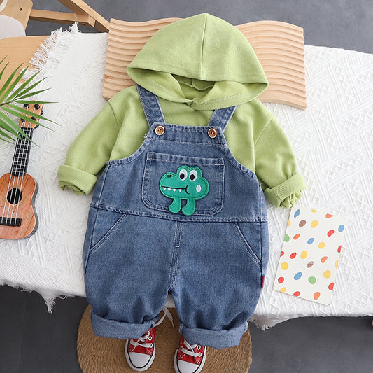 Casual 2-delige Set Hoodie met Geborduurde Cartoon & Spijker-overall met Geborduurde Cartoon voor Baby's/ Peuters