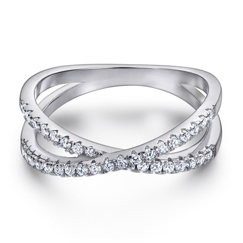 S925 Sterling Zilveren Europese Elegante Vergulde Witgoud Geometrisch Verlovingsring met Zirkoonsteentjes voor Dames