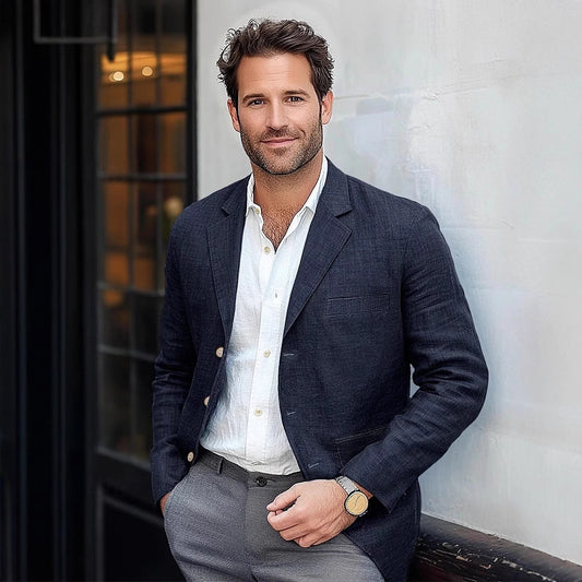 Retro Casual Effen Kleur Katoenen en Linnen Blazer met Knoopsluiting voor Heren & Jongens