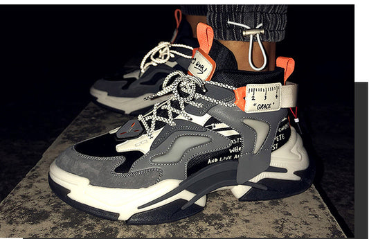 Uniek Amerikaanse Ontwerp Casual Retro Ademend Hoge Sneakers van Mesh met Vetersluiting en Dikke Zool voor Heren