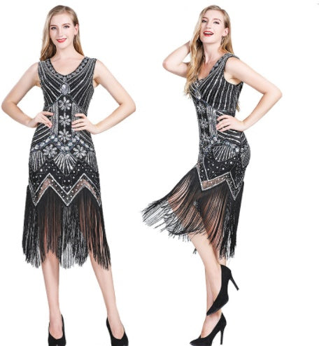 Europese Vintage 20's Mouwloze Feestelijke Korte Flapperjurk met V-hals voor Dames & Plus-size