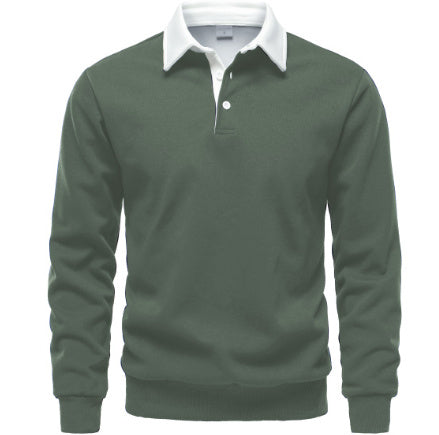 Casual Veelzijdige Revers Polosweater met Lange Mouwen en Knoopsluiting voor Heren & Jongens