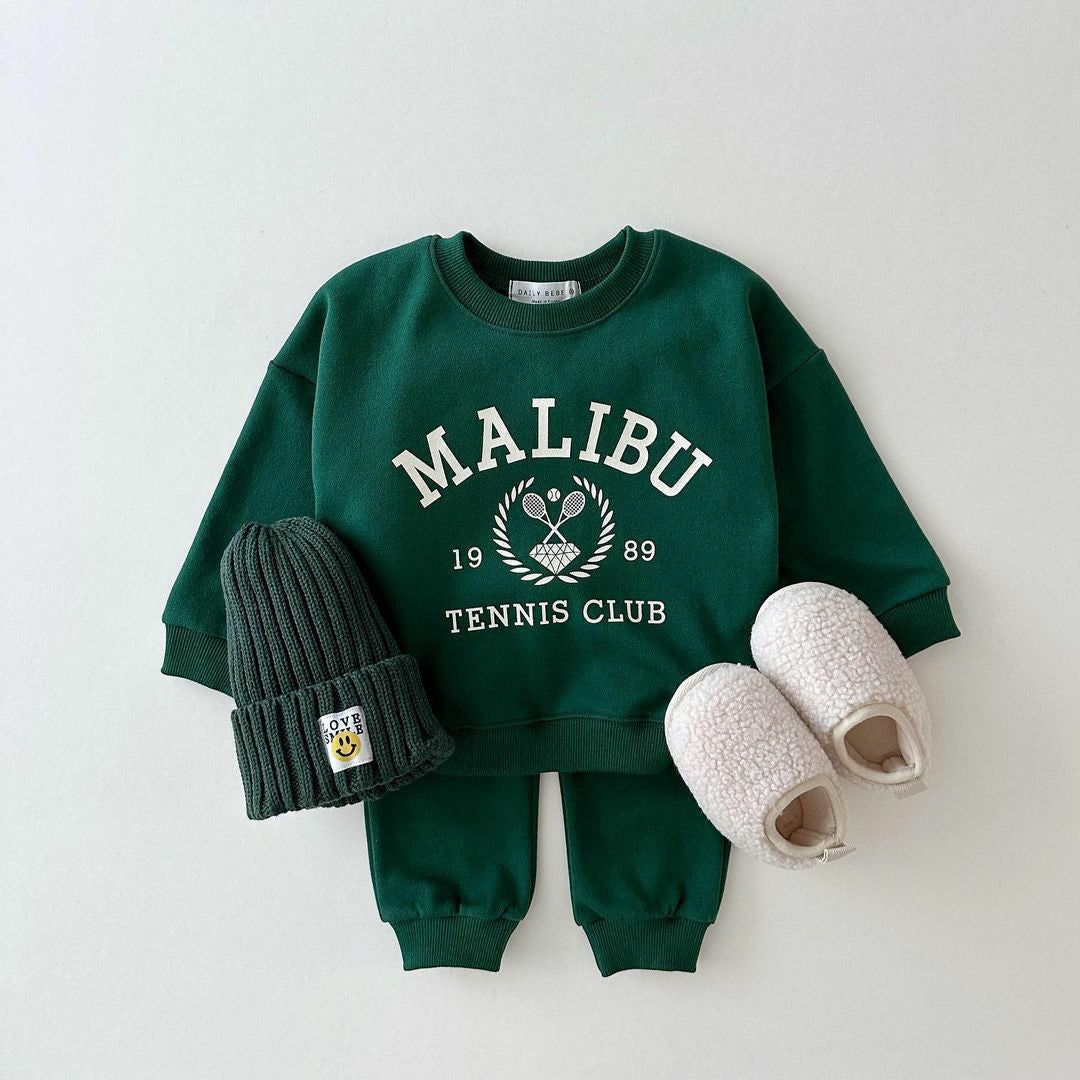 Tweedelige Set Sweatshirt met Bedrukte Cartoon en Letters & Joggingbroek voor Peuters/ Kinderen