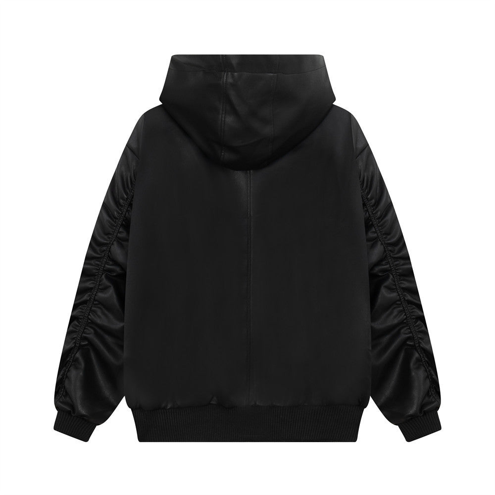 Casual Gestreepte Jas van PU-Leer met Capuchon en Rits voor Heren