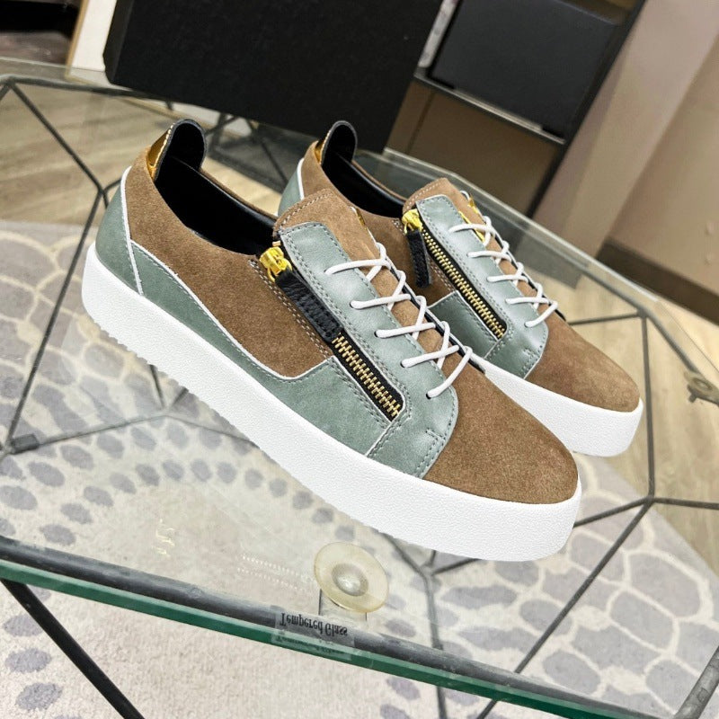 Europese Casual Comfortabele Effen Kleur Low-Top Sneakers van Echt Leer met Krokodillenpatroon en Ritssluiting voor Heren