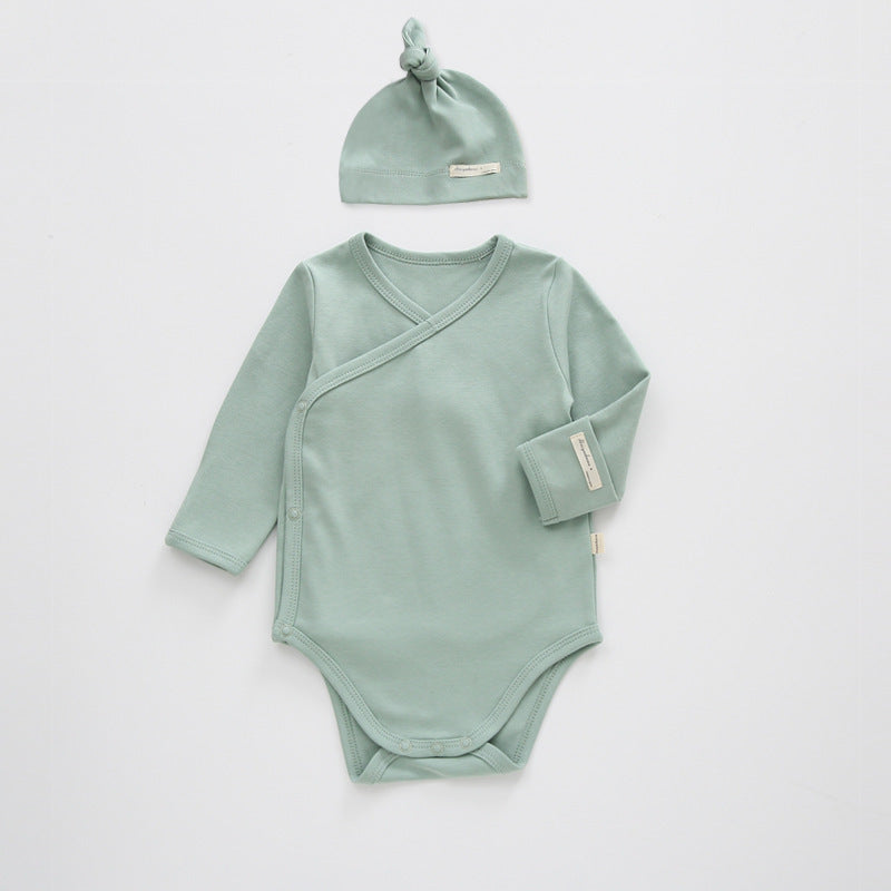 Puur Gekleurde Katoenen Rompers met Lange Mouwen & Muts voor Baby's