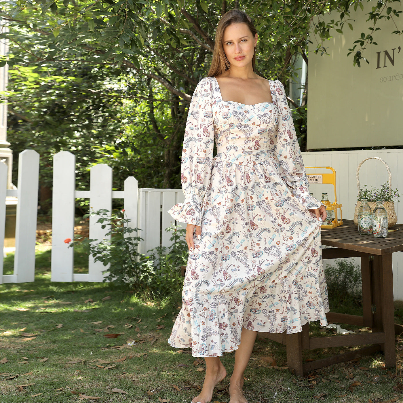 Casual Bloemenprint Maxi Trompetjurk met Vierkante Hals en Lange Mouwen voor Dames & Plus-size