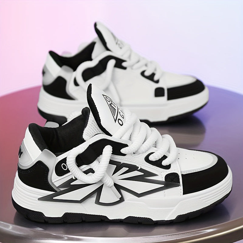 Europese en Amerikaanse Trendy Dagelijks Casual Cartoon Chunky Sneakers van PU-Leer & Mesh met Vetersluiting voor Heren