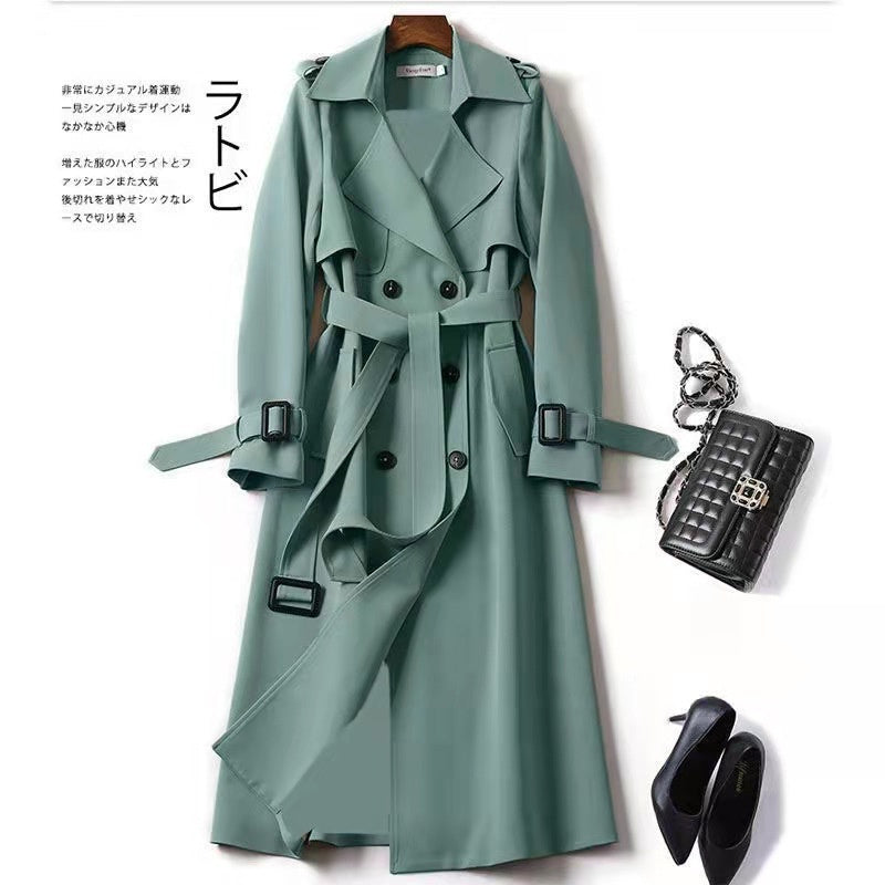 Casual/Business Slanke Double Breasted Middellange Trenchcoat met Riem en Dubbel rij Knopen voor Dames & Plus-size
