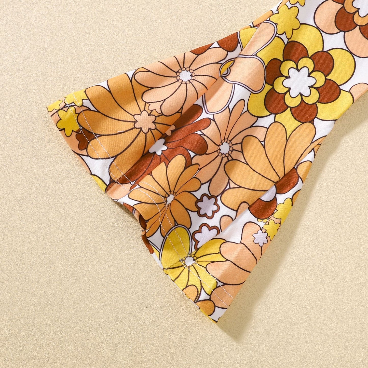 Europese en Amerikaanse Stijl 2-delig Set voor Meisjes Top met Korte Mouwen van kant & Wijde Pijpen Broek met Bloemenprint