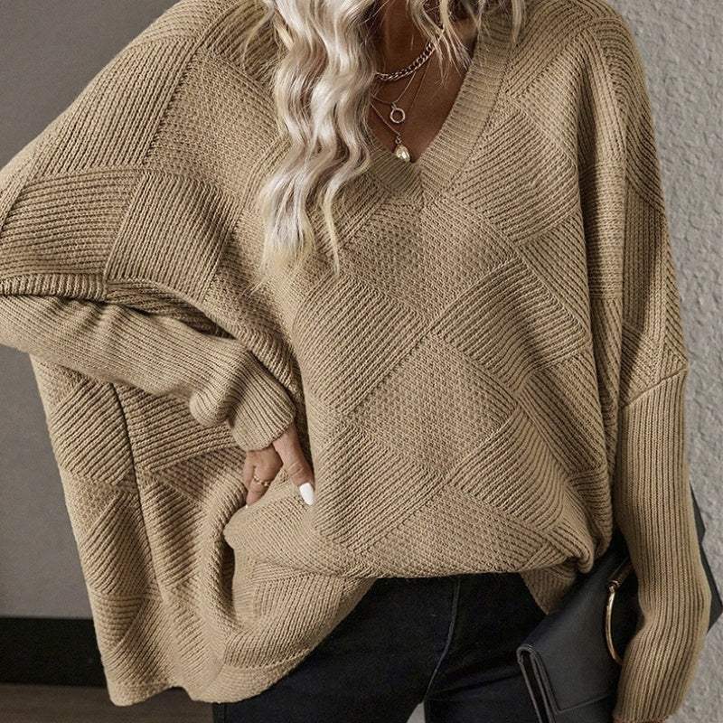 Europese en Amerikaanse Casual Losse Oversized Gebreide Trui met Geruitpatroon voor Dames & Meiden