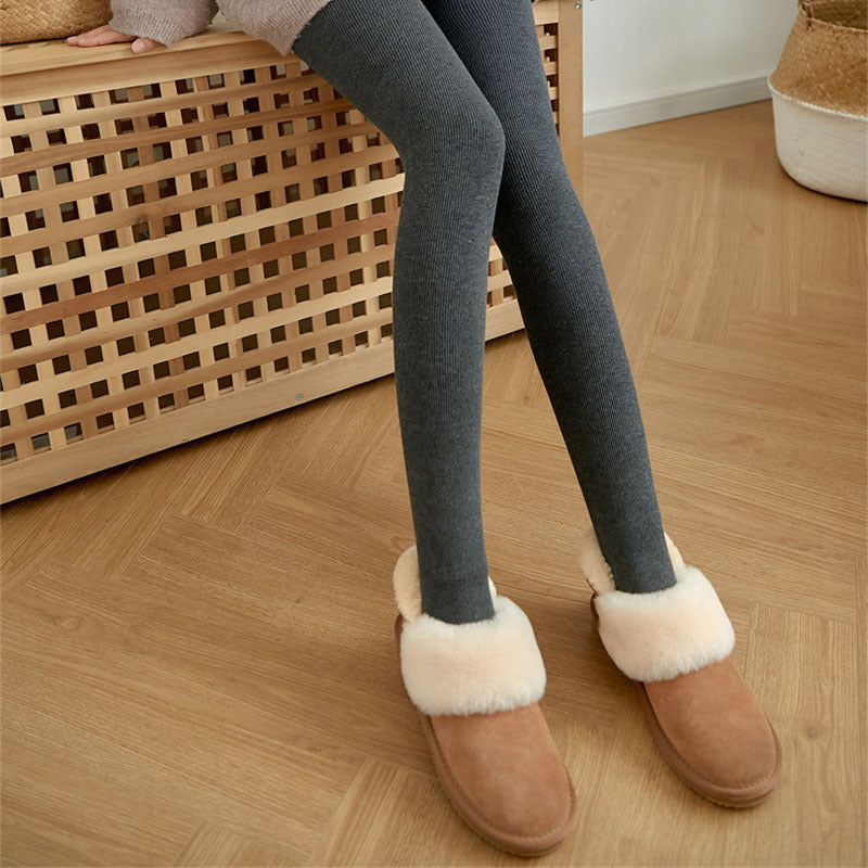 Casual Stijlvolle Winter Warme Hoge Taille Strech Dikke Skinny Effen Kleur Gestreepte Legging van Fleece voor Dames